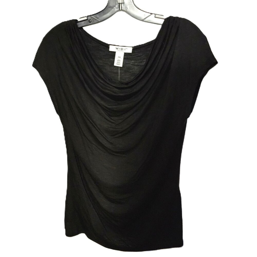 NWT White House Black Market Cap Sleeve Drape Neck Black Top XXS